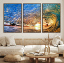 Ocean Wave at Sunset Canvas Wall Art – Vibrant Coastal Beach