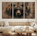 Rustic Grizzly 399 Wall Art | Triptych Canvas Print | Rustic