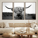 Highland Cow Wall Art | Black and White Farmhouse Decor |