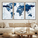 Modern Blue World Map Canvas Print – Framed Wall Art,