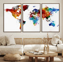 Colorful World Map Canvas Wall Art Print, Contemporary