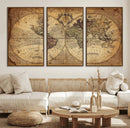 Vintage World Map Wall Art Canvas – Antique Style Push Pin