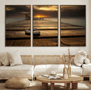 Stones on Wooden Pier at Sunset Canvas Print, Serene Coastal by MyGreatCanvas | Canvas Wall Art Prints | Photo Prints & Wall Decor