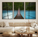 Suspension Bridge Over River Canvas Art | 3-Panel Nature by MyGreatCanvas | Canvas Wall Art Prints | Photo Prints & Wall Decor
