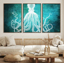 Green Octopus Abstract Wall Art Canvas Print
