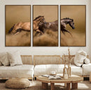 Large Wall Art Canvas Print – Two Running Brown Horses