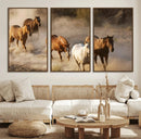 Large Wall Art 5 Horses Running on Sand Canvas Print