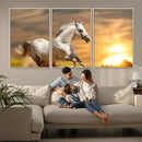 Large Wall Art Galloping White Horse at Sunset Canvas Print