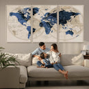 Vintage Blue World Map Canvas Wall Art – Antique Style