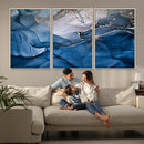 Navy Blue Canvas Art Abstract Print – Elegant Triptych