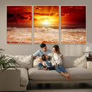 Red Sunset Ocean Beach Canvas Wall Art Beach Canvas, Coastal