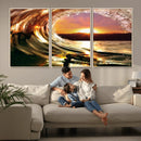 Golden Wave Sunset Triptych Canvas Art, Giclee Canvas Print
