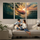 Ocean Wave Sunset Canvas Wall Art – Triptych Seascape Print