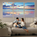 Tranquil Pastel Sunset Beach Triptych Canvas Art, Soothing