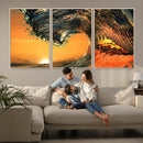 Surf Wave Sunset Canvas Wall Art Print, 3-Panel Ocean