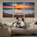 Sunset Beach Canvas Wall Art – Colorful Ocean Waves Triptych