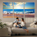 Tropical Beach Sunset Canvas Art, Ocean Waves and Sandy