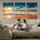 Golden Sunset Beach Triptych Canvas Art, Giclee Coastal Wall
