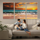Golden Sunset Beach Canvas Wall Art – Triptych Seascape