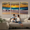 Ocean Sunrise Over Golden Beach Waves, Giclee Canvas Wall