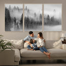Foggy Misty Forest Canvas Wall Art – Black and White