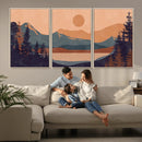 Modern Boho Sunset Canvas Print, Mountain Landscape Triptych