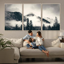 Large Foggy Mountain Forest Wall Art Canvas Print | Misty