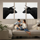 Spanish Bull Art - Framed Black and White Bull Canvas Print