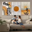 Modern Boho Sun and Leaf Abstract Art – 3-Panel Giclée