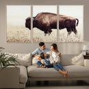 Bison in Field Wall Art Canvas Print For Farmhouse Barn