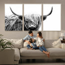 Black White Scottish Highland Cow Cattle Art Print Farmhouse
