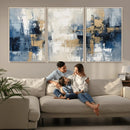 Modern Abstract Canvas Wall Art in Blue and Gold Tones |