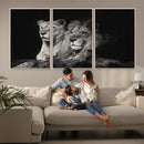 Lion Couple Wall Art Canvas Print – Elegant Black and White