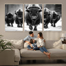 American Bison Art | Buffalo Herd Wall Art Canvas Print, BW