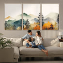 Abstract Watercolor Mountains and Trees Autumn Wall Art,