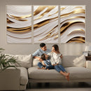 Gold and White Abstract Wave Canvas – Elegant Flowing Design