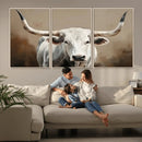 White Longhorn Bull Wall Art Canvas Print – Framed and Ready
