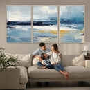 Abstract Ocean Canvas Wall Art - Coastal Blue and Gold