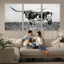 Texas Black White Highland Longhorn Cow Wall Art Canvas by MyGreatCanvas | Canvas Wall Art Prints | Photo Prints & Wall Decor
