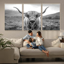 Black White Scottish Highland Cow Canvas Farm Wall Art