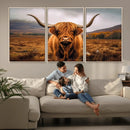 Highland Cow Longhorn Wall Art – Rustic Canvas Print, Framed