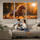 Running Horse Sunset Forest Wall Art Canvas Print