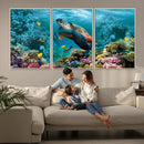 Sea Turtle and Coral Reef Triptych Wall Art – Vibrant
