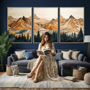 Rustic Wood Mountain Wall Art Print | Triptych Giclee Print