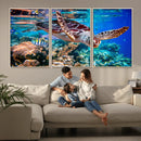 Underwater Coral Reef Sea Turtle Wall Art Canvas Print,