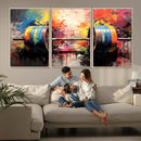 Weightlifting Barbell Art Triptych, Bold Abstract Fitness