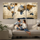World Map Wall Art – Antique Style Blue and Brown Map Canvas