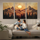 Wood Style Abstract Mountain Sunset Canvas Wall Art Print -