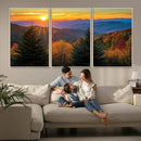 Golden Sunset Over Mountain Forest Canvas Wall Art Print -