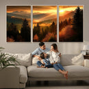 Golden Sunset Over Mountain Forest Canvas Wall Art Print -